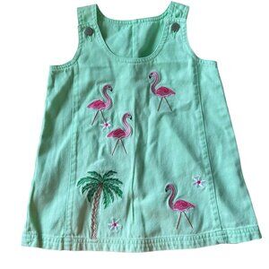 Vintage Green Denim Flamingo Jumper Dress 2/3